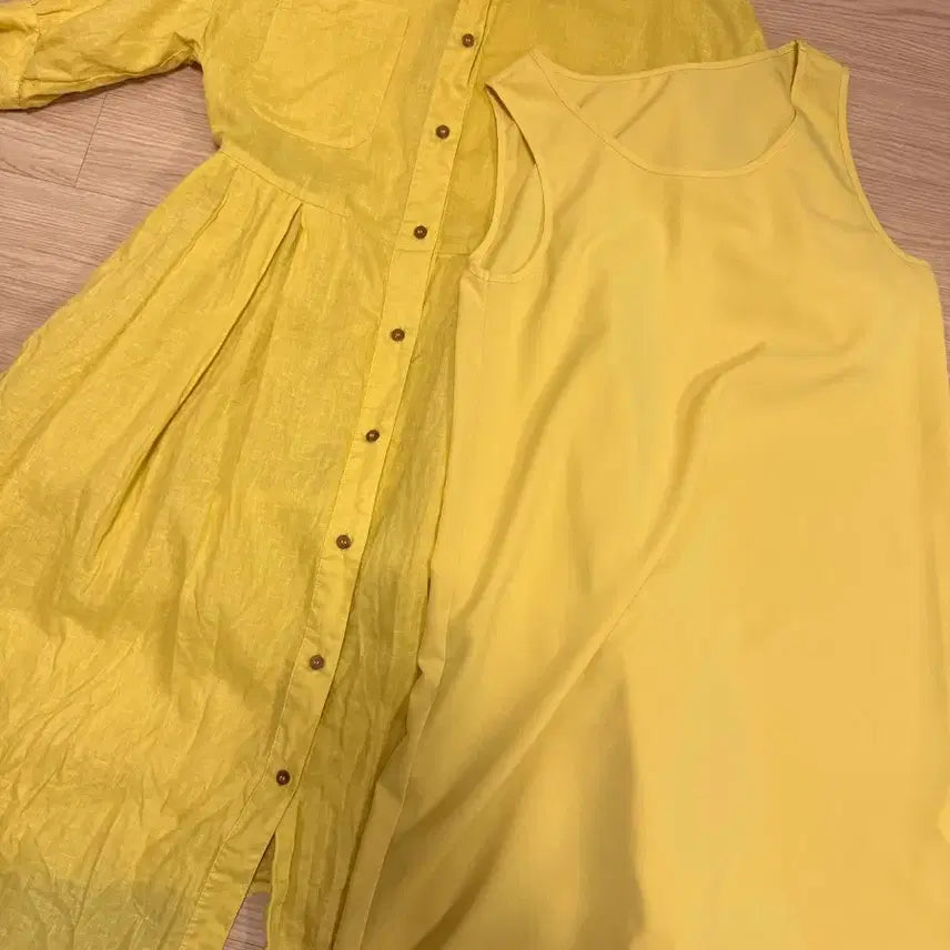 [BUNJANG] Paul &amp; Joe Paris Designer 100% Linen 2-in-1 Dress (Yellow, Size S) / 디자이너 옐로우 마100% 원피스 2in1 44-55 S