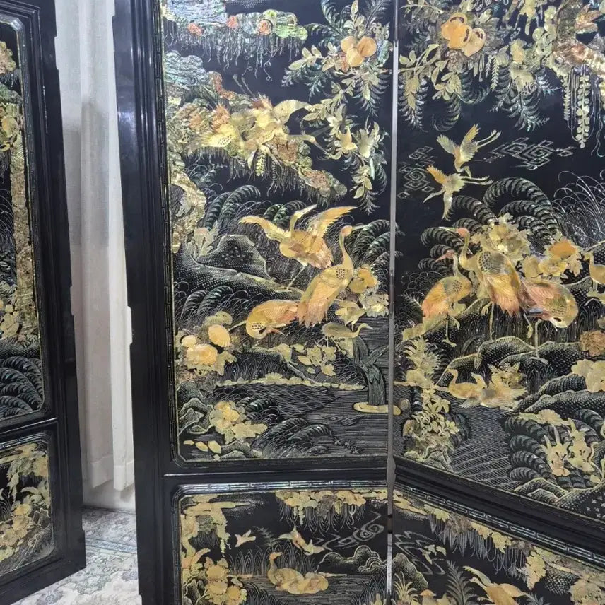 [BUNJANG] 1970s Vintage Gold Mother-of-Pearl 2-Panel Folding Screen / N4-9 70s 빈티지 &