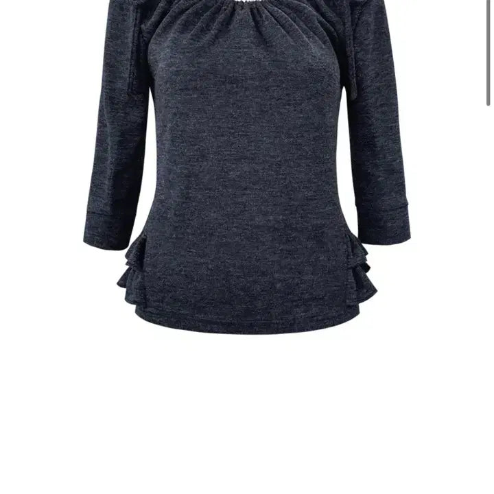 [BUNJANG] Chemece Shirred Mid-Sleeve Frill Top Navy / 체메씨 SHIRRED MID-SLEEVE FRILL TOP 네이비
