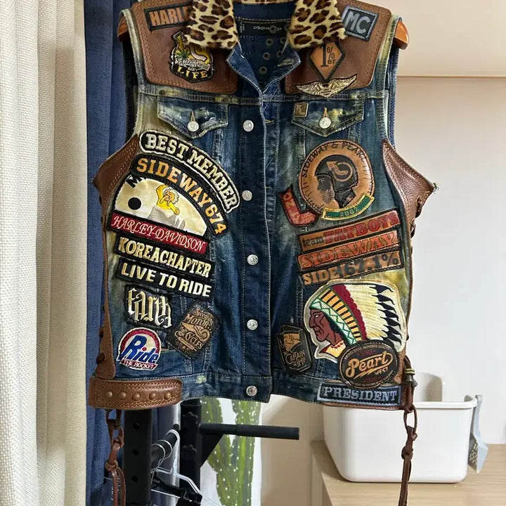 [BUNJANG] DSQUARED2 Custom Denim Vintage Rider Vest Patch Wash / 디스퀘어드2 커스텀 데님 빈티지 라이더 조끼 패치 워싱