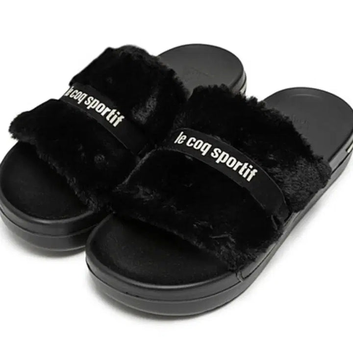 [BUNJANG] Le Coq Sportif Fur Slipper Black / 르꼬끄 스포르티브 퍼 슬리퍼 블랙