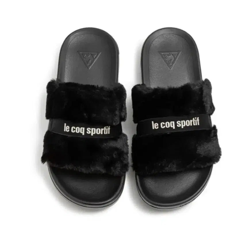 [BUNJANG] Le Coq Sportif Fur Slipper Black / 르꼬끄 스포르티브 퍼 슬리퍼 블랙