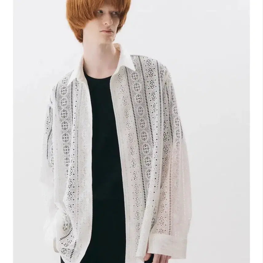 [BUNJANG] Triple Sense Pattern Crochet Oversized Shirt White / 여름 오버핏 셔츠 M 화이트
