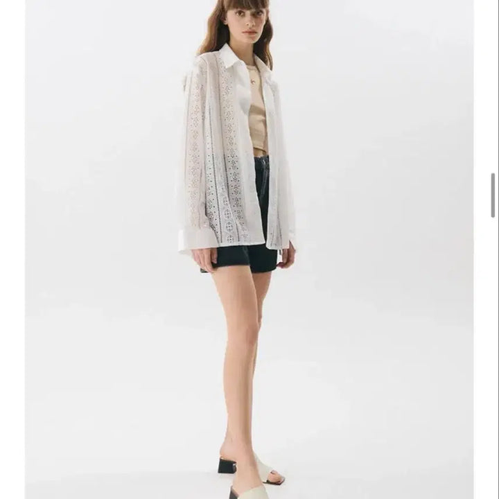 [BUNJANG] Triple Sense Pattern Crochet Oversized Shirt White / 여름 오버핏 셔츠 M 화이트