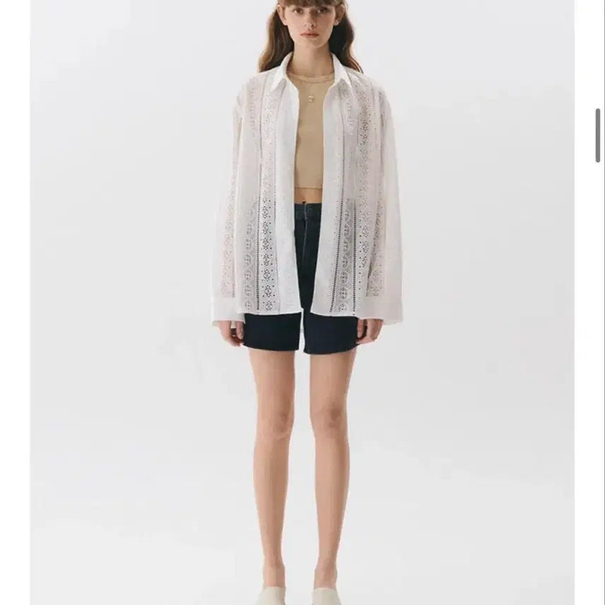 [BUNJANG] Triple Sense Pattern Crochet Oversized Shirt White / 여름 오버핏 셔츠 M 화이트