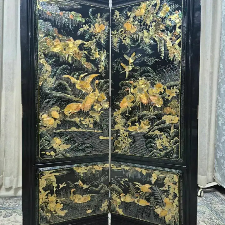 [BUNJANG] 1970s Vintage Gold Mother-of-Pearl 2-Panel Folding Screen / N4-9 70s 빈티지 &