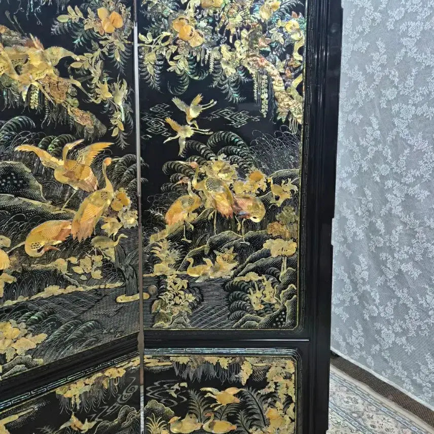 [BUNJANG] 1970s Vintage Gold Mother-of-Pearl 2-Panel Folding Screen / N4-9 70s 빈티지 &