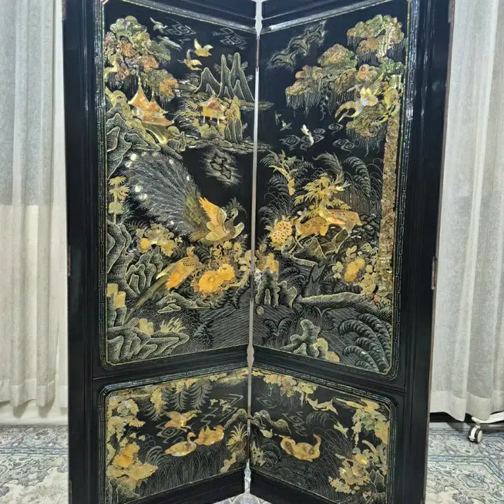 [BUNJANG] 1970s Vintage Gold Mother-of-Pearl 2-Panel Folding Screen / N4-8 70s 빈티지 &