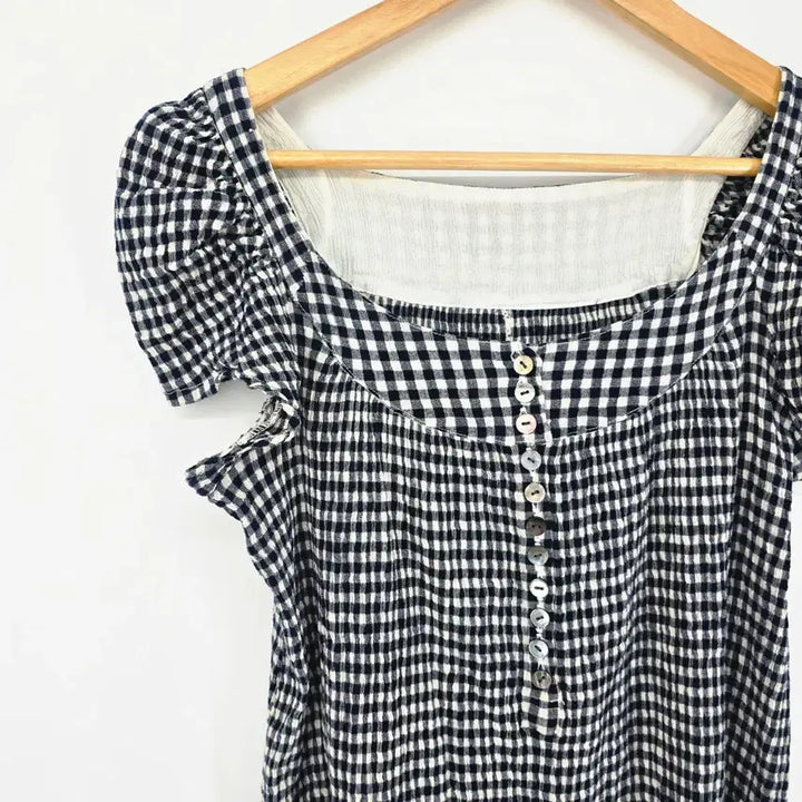 [BUNJANG] Japanese Vintage Gingham Puff Sleeve Long Dress / 일본 빈티지 깅엄체크 퍼프 롱 원피스 [F50832]