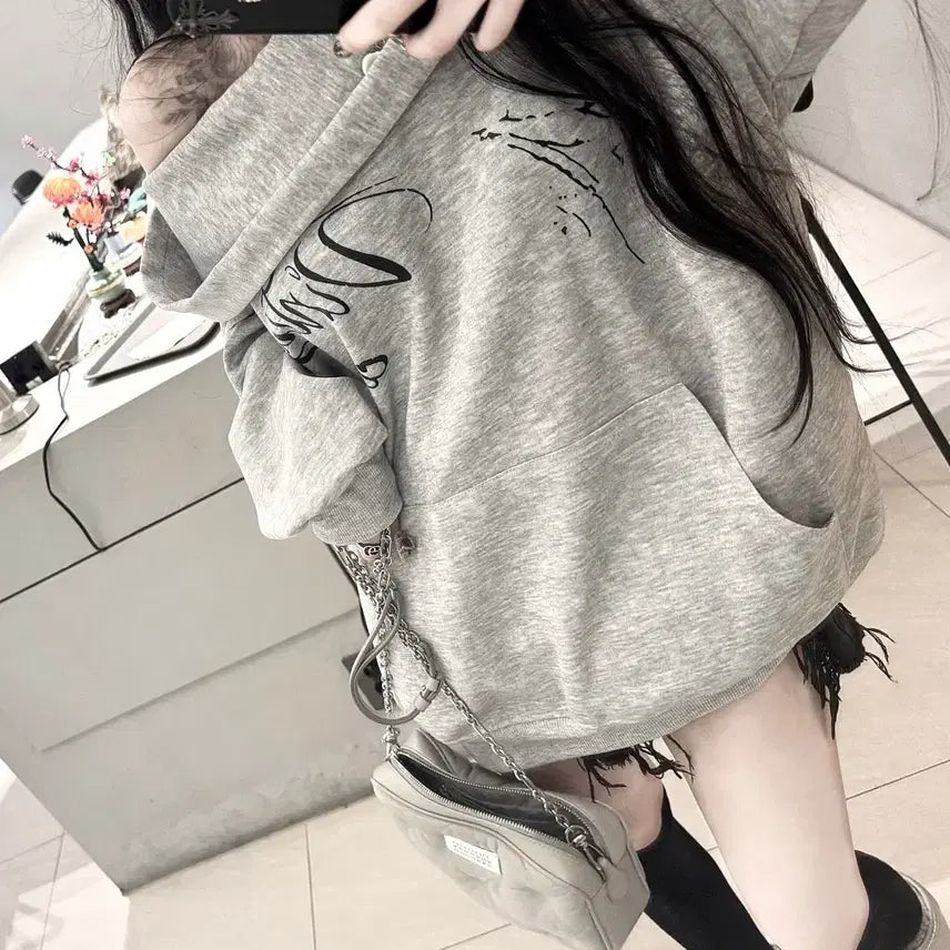 [BUNJANG] Cowl Neck Lettering Hoodie / 새상품 카울넥 레터링 후드티