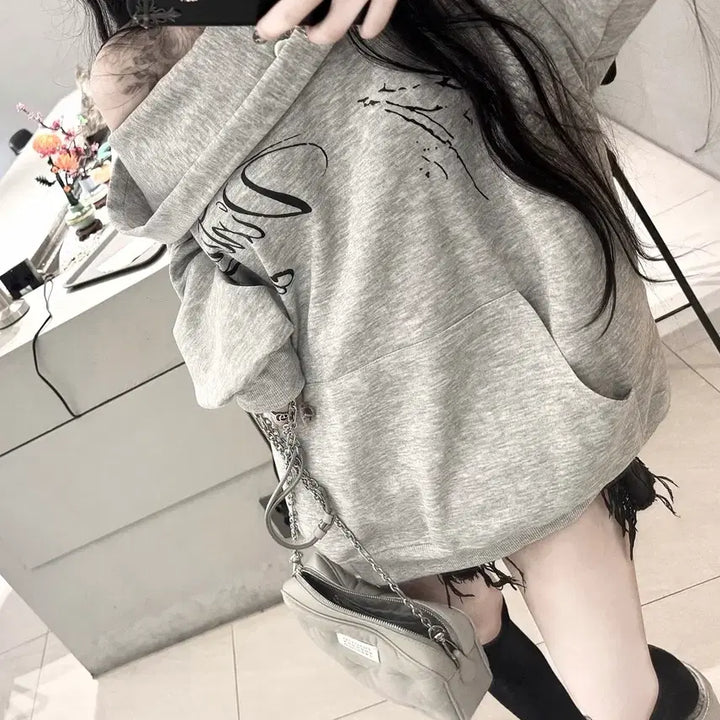 [BUNJANG] Cowl Neck Lettering Hoodie / 새상품 카울넥 레터링 후드티