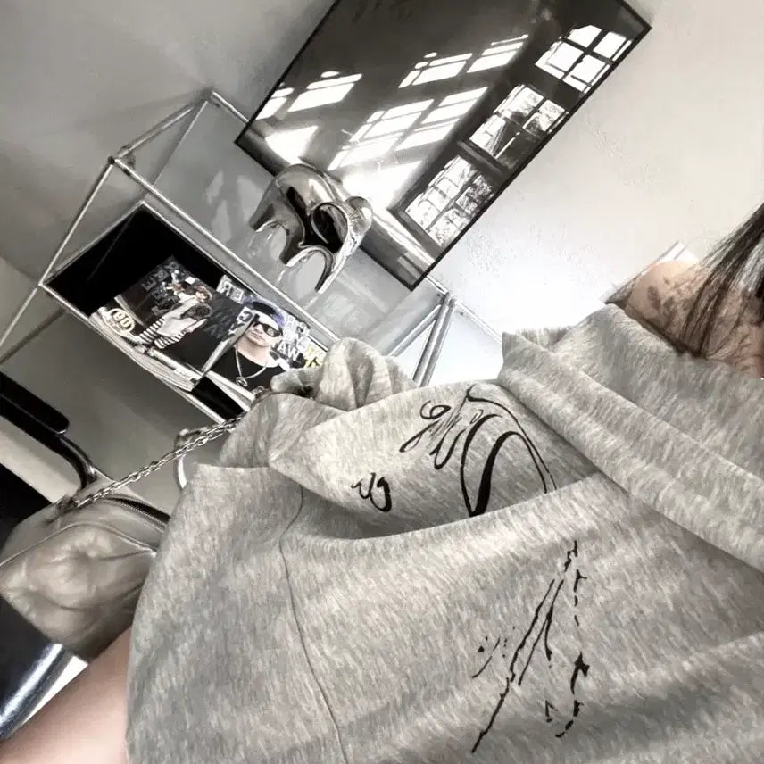 [BUNJANG] Cowl Neck Lettering Hoodie / 새상품 카울넥 레터링 후드티