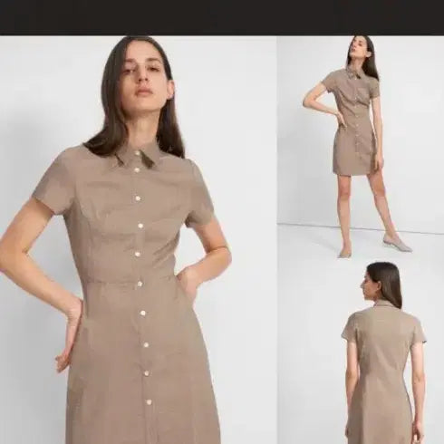 [BUNJANG] Theory Linen Shirt Mini Dress / 띠어리 셔츠 원피스 반팔 미니원피스