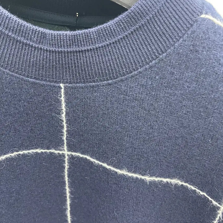 [BUNJANG] System Homme Grid Check Pattern Half-High Neck Long Sleeve Knit Sweater / 시스템옴므 격자포인트 방모 타입 긴팔 니트