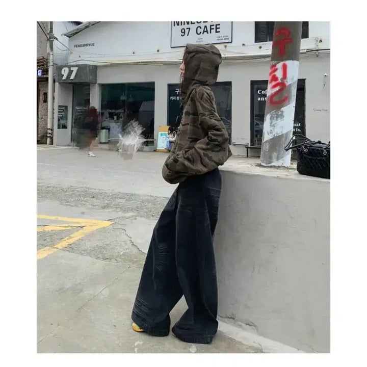 [BUNJANG] Camo Military Overfit Hooded Zip-Up Jacket / 카모 밀리터리 오버핏 후드집업
