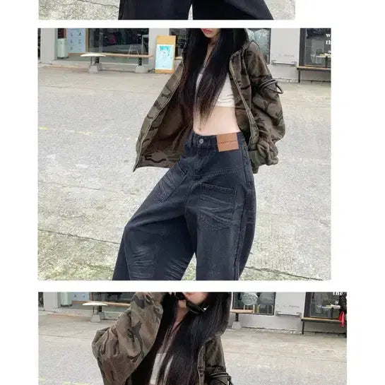 [BUNJANG] Camo Military Overfit Hooded Zip-Up Jacket / 카모 밀리터리 오버핏 후드집업