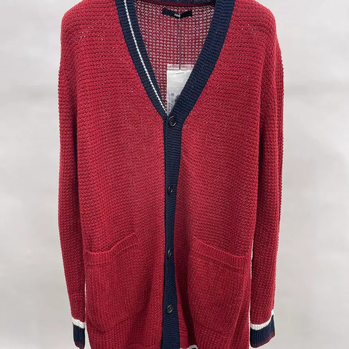 [BUNJANG] System Homme Red Navy White Trim Mesh Knit Cardigan / 시스템옴므 긴팔 가디건