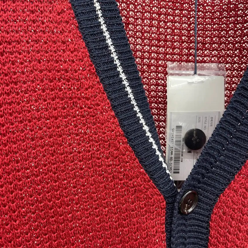 [BUNJANG] System Homme Red Navy White Trim Mesh Knit Cardigan / 시스템옴므 긴팔 가디건