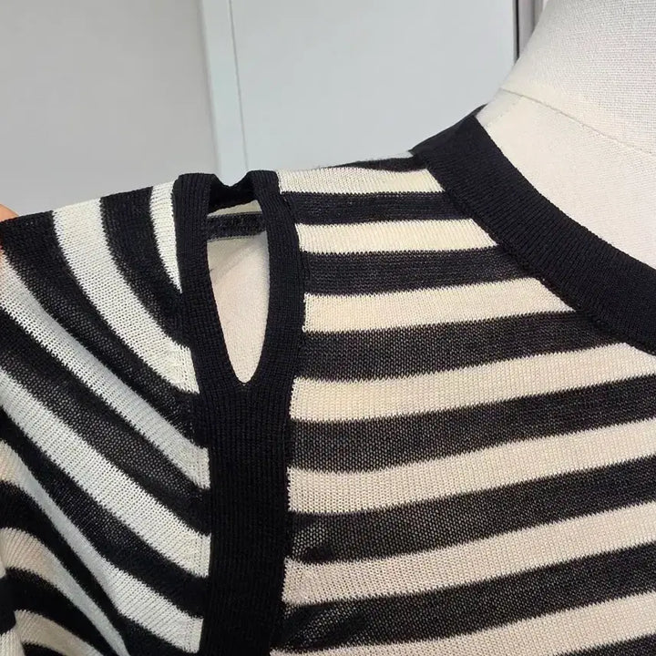 [BUNJANG] Striped Long Sleeve Knit T-shirt with Dog Embroidery / 단독/스트라이프 긴팔 니트 티셔츠