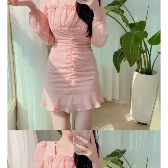 [BUNJANG] Somedays Pink Cherry Blossom Shirring Mini Dress / 핑크 벚꽃 샤랄라 셔링 원피스(썸데이즈)새제품