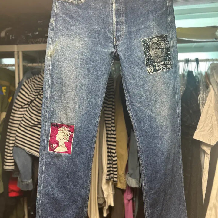 [BUNJANG] Children of the Disco Dance Embroidered Patch Denim Jeans / 칠드런오브더 디스코댄스 초상화 패치 자수 데님 2