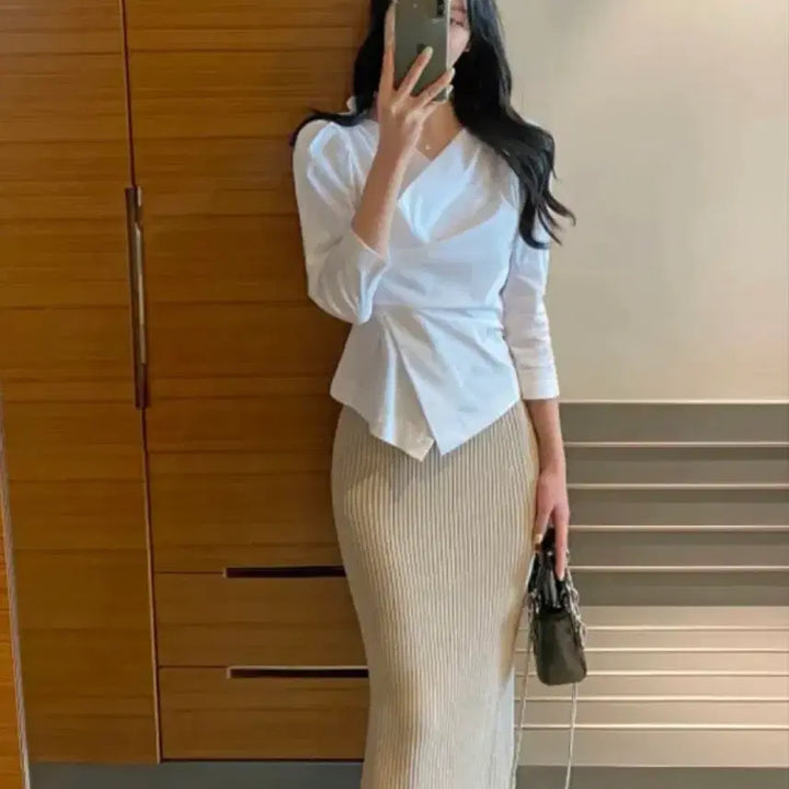 [BUNJANG] Shirring Wrap Blouse / 셔링 랩 블라우스