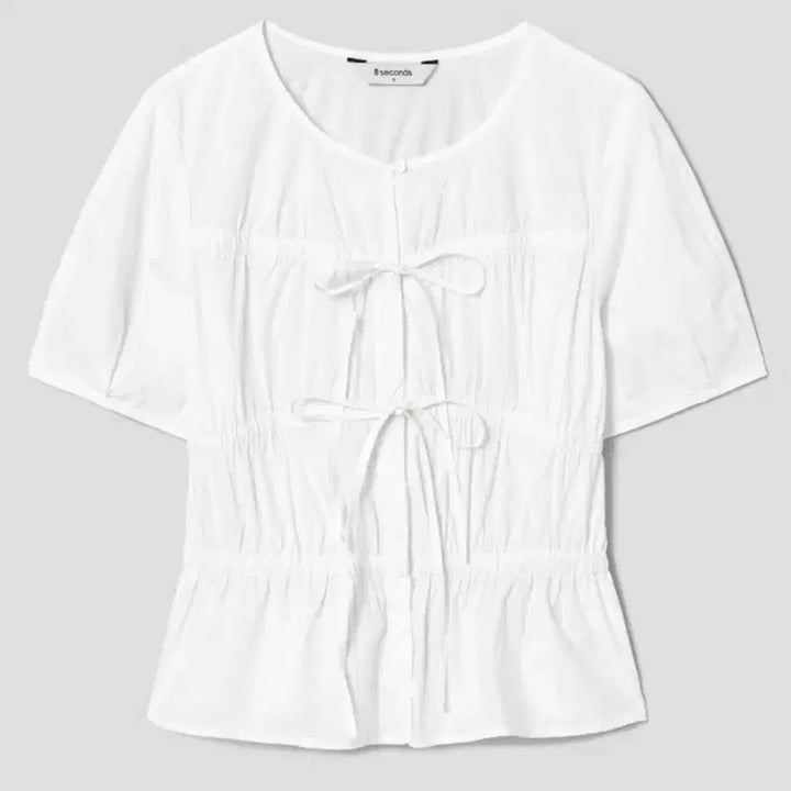 [BUNJANG] 8seconds White Ribbon Short Sleeve Blouse M / 8seconds 에잇세컨즈 화이트 리본 블라우스 M