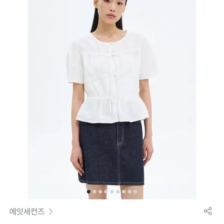 [BUNJANG] 8seconds White Ribbon Short Sleeve Blouse M / 8seconds 에잇세컨즈 화이트 리본 블라우스 M
