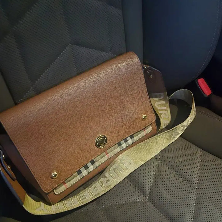 [BUNJANG] Burberry Check Canvas and Leather Crossbody Bag Brown / 버버리 체크 노트 크로스백 브라운