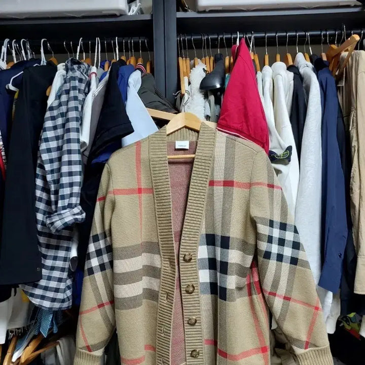 [BUNJANG] Burberry Wool Jacquard Nova Check Pattern Cardigan (M / Fits 105) / 버버리 울 자가드 노바체크 패턴 가디건 m 실측105