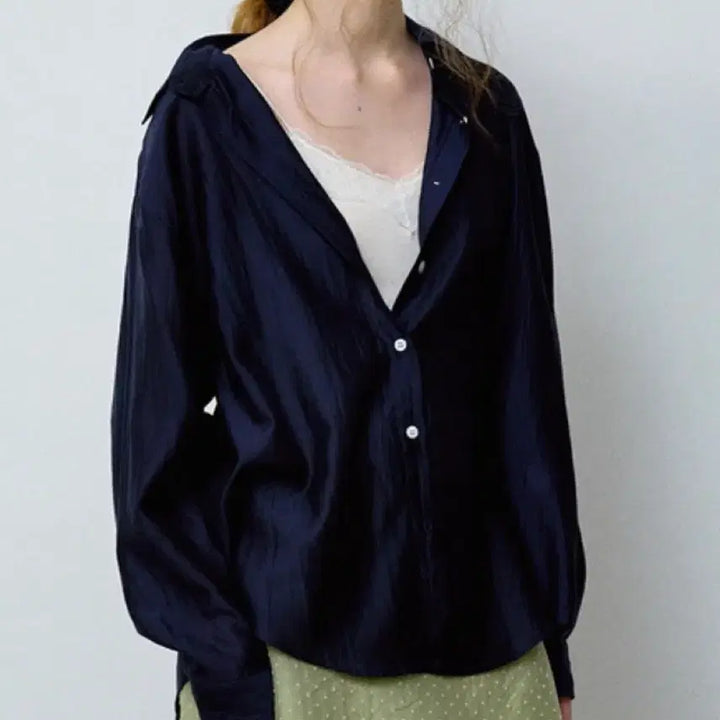 [BUNJANG] Hane Tencel Glow Sheer Shirt Moon Navy Set / (미개봉/스크런치세트) 하네 텐셀 글로우 시어셔츠 문 네이비