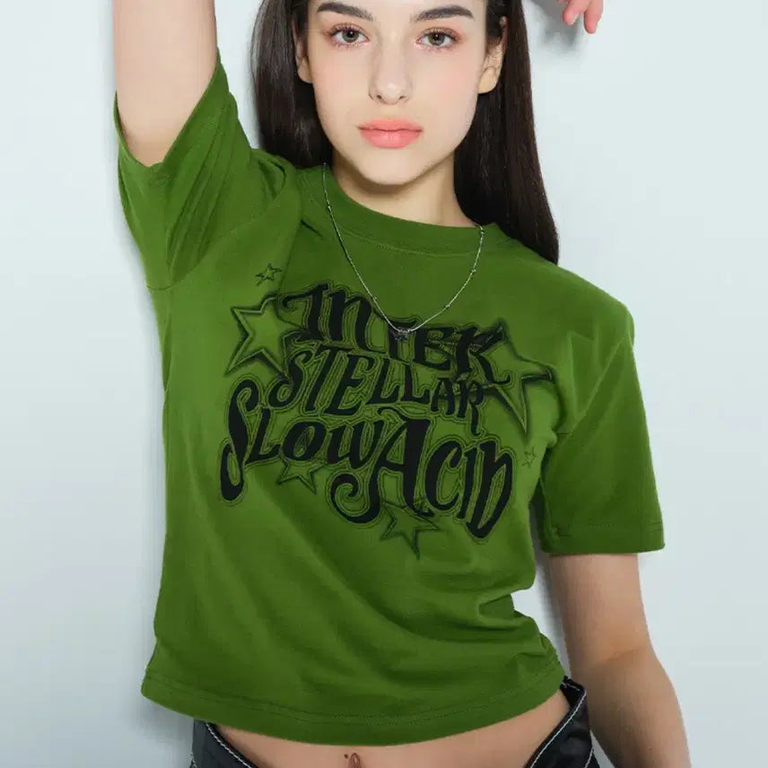 [BUNJANG] Slow Acid Interstellar Crop Short Sleeve T-Shirt / 슬로우애시드 인터스텔라 크롭 반팔티
