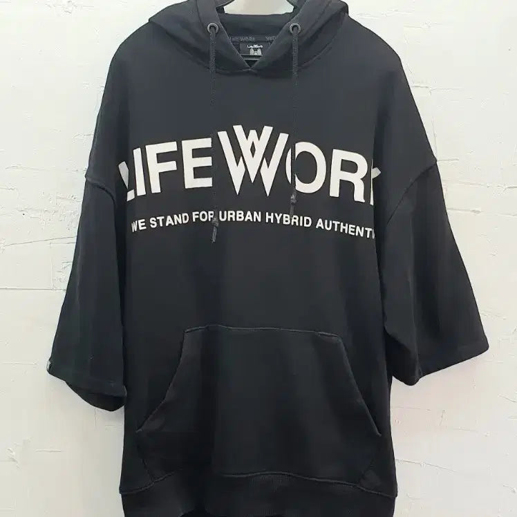 [BUNJANG] LIFWORK Short Sleeve Hoodie Black / [LIFEWORK] 라이프워크 반팔 후드티 블랙