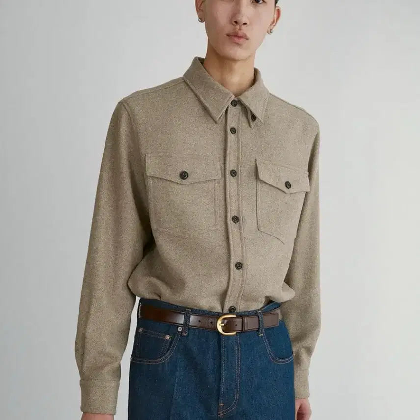 [BUNJANG] RECTO Pocket Office Shirt Jacket - Light Khaki/Beige (Size M) / 새제품) 렉토 포켓 오피스 셔츠 자켓 라이트카키 카키베이지 M