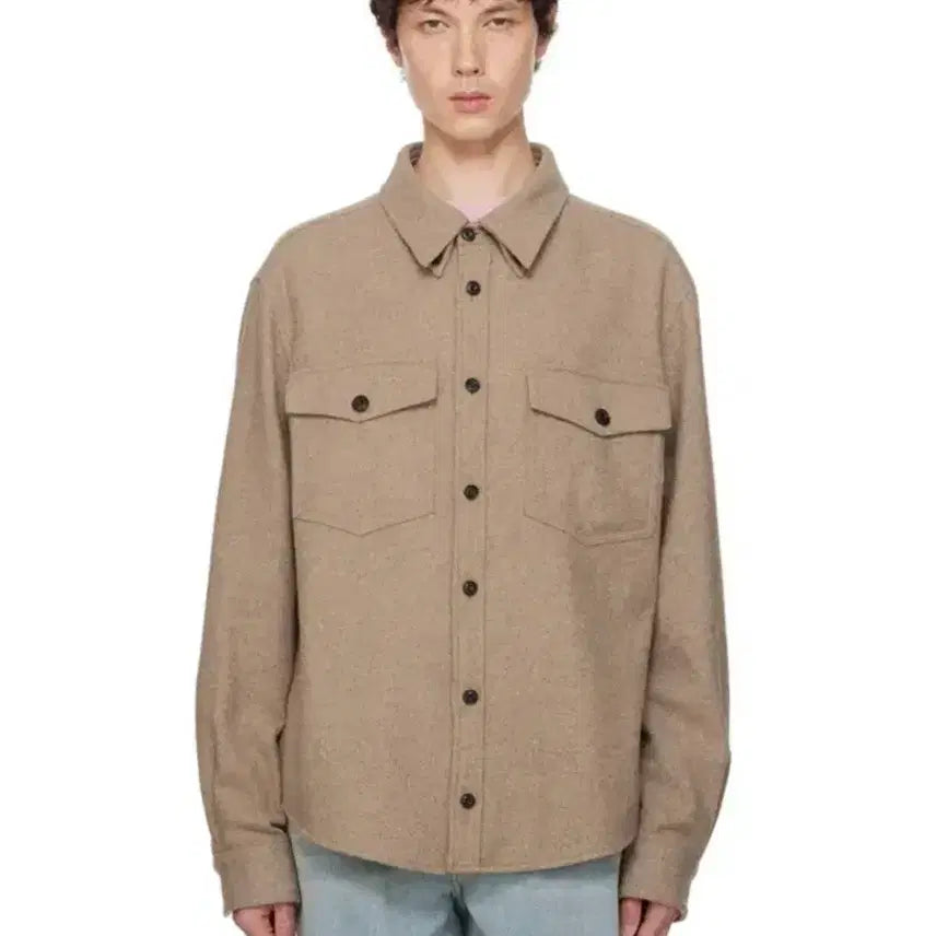 [BUNJANG] RECTO Pocket Office Shirt Jacket - Light Khaki/Beige (Size M) / 새제품) 렉토 포켓 오피스 셔츠 자켓 라이트카키 카키베이지 M
