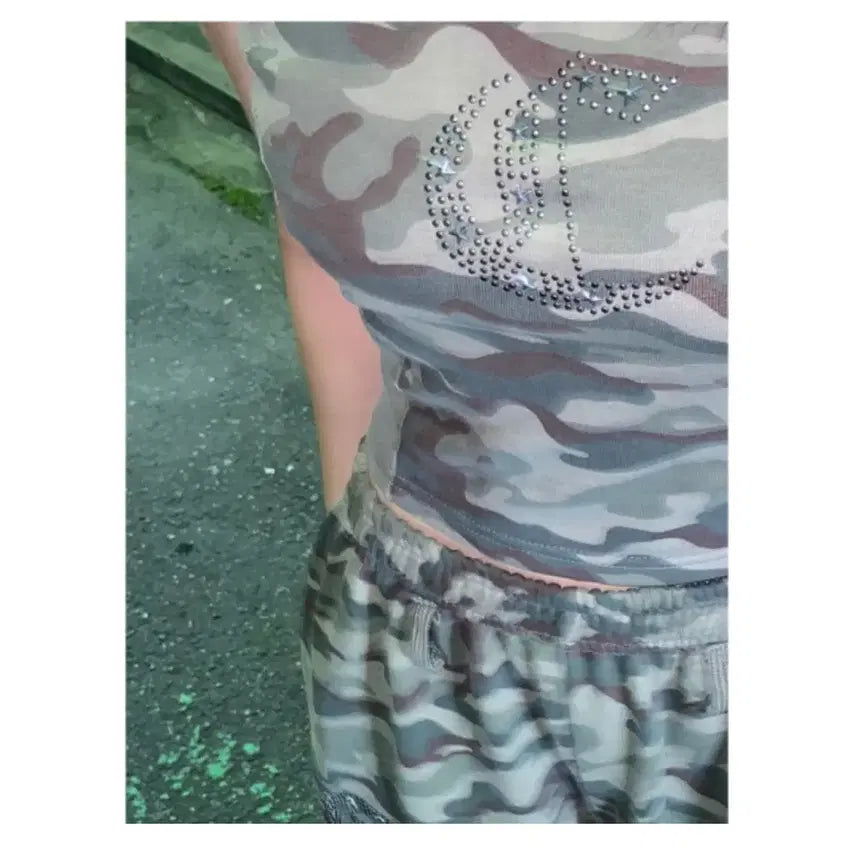 [BUNJANG] Military Camo Cubic Top Y2K / 밀리터리 카모 큐빅탑y2k