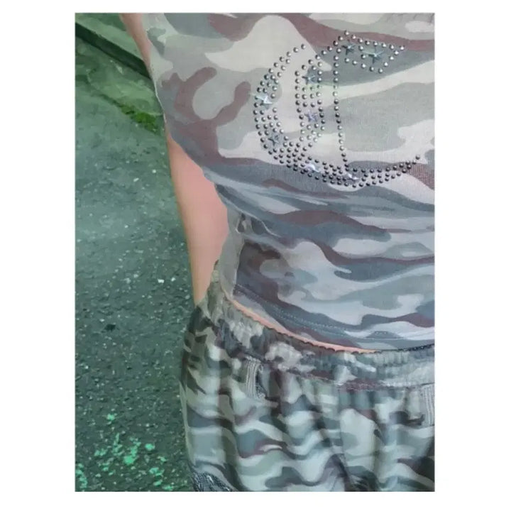 [BUNJANG] Military Camo Cubic Top Y2K / 밀리터리 카모 큐빅탑y2k