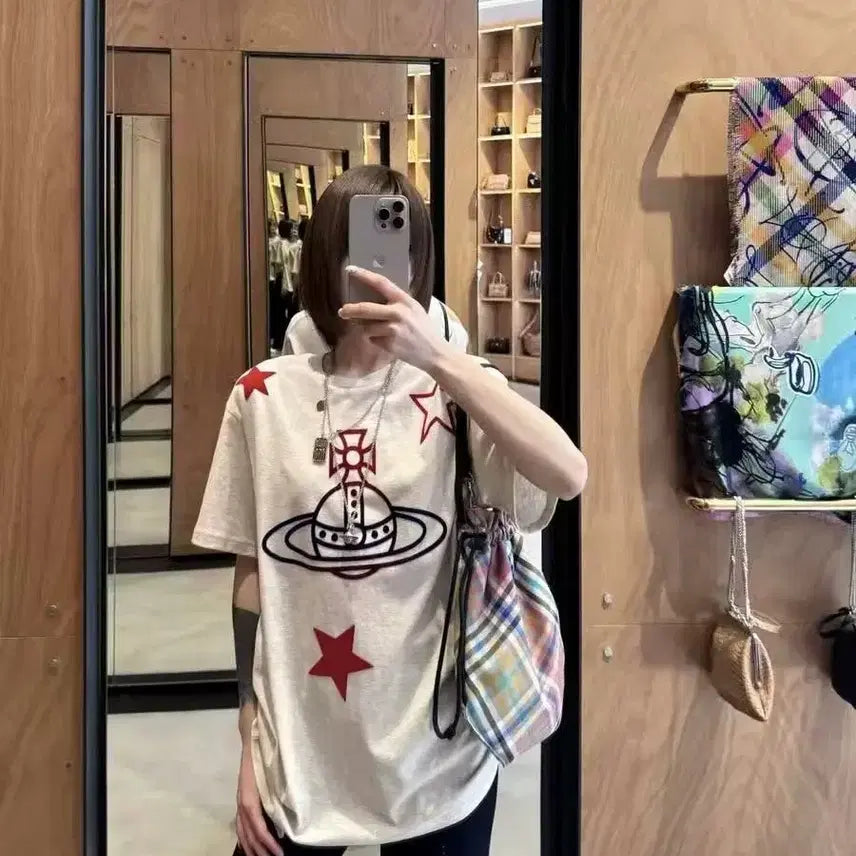 [BUNJANG] Vivienne Westwood Oversized Logo Star Print T-Shirt / 비비안웨스트우드 여성티셔츠 박시핏 로고무늬 여름티