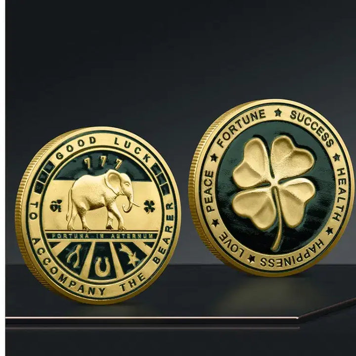 [BUNJANG] Clover Elephant Commemorative Coin 3D Metal Collectible Decoration Coin / 네잎 클로버 코끼리 기념주화 3D 금속 기념 코인 수집 장식 동전