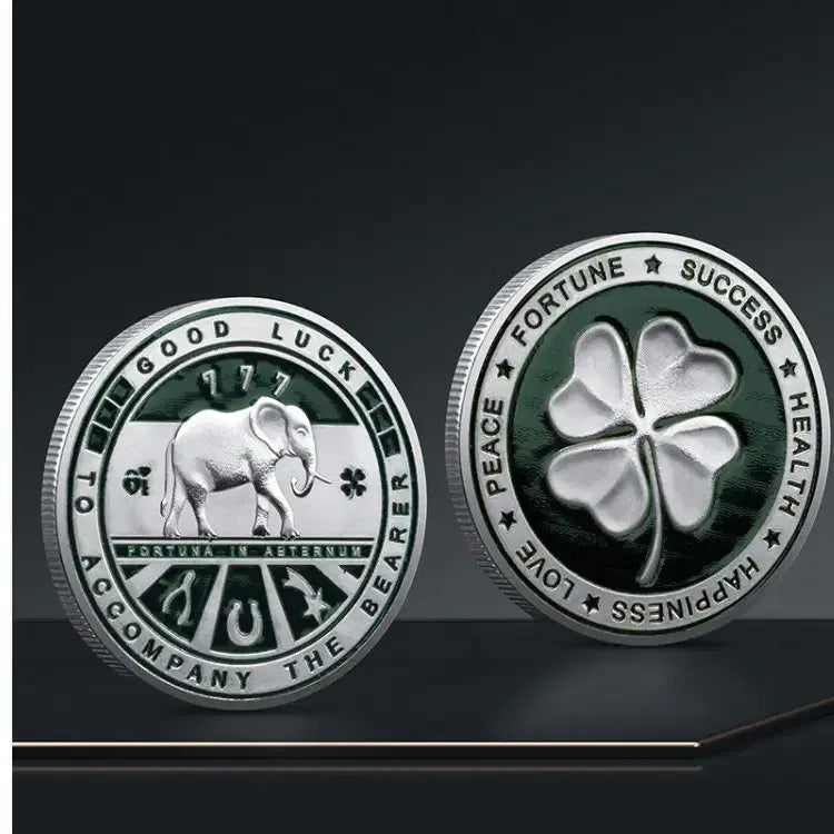 [BUNJANG] Clover Elephant Commemorative Coin 3D Metal Collectible Decoration Coin / 네잎 클로버 코끼리 기념주화 3D 금속 기념 코인 수집 장식 동전