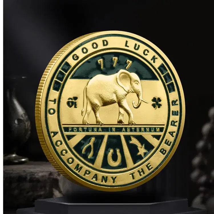 [BUNJANG] Clover Elephant Commemorative Coin 3D Metal Collectible Decoration Coin / 네잎 클로버 코끼리 기념주화 3D 금속 기념 코인 수집 장식 동전