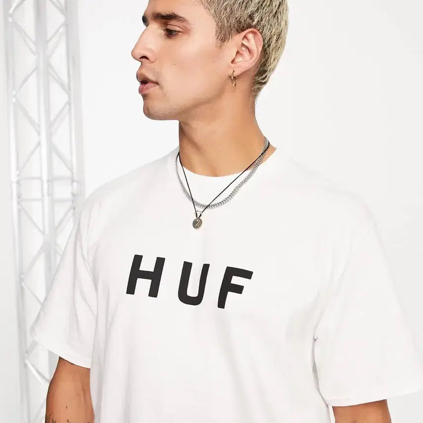 [BUNJANG] HUF Logo White T-Shirt / 허프 HUF 로고 화이트 반팔 티셔츠