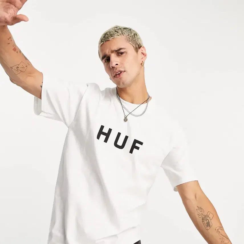 [BUNJANG] HUF Logo White T-Shirt / 허프 HUF 로고 화이트 반팔 티셔츠