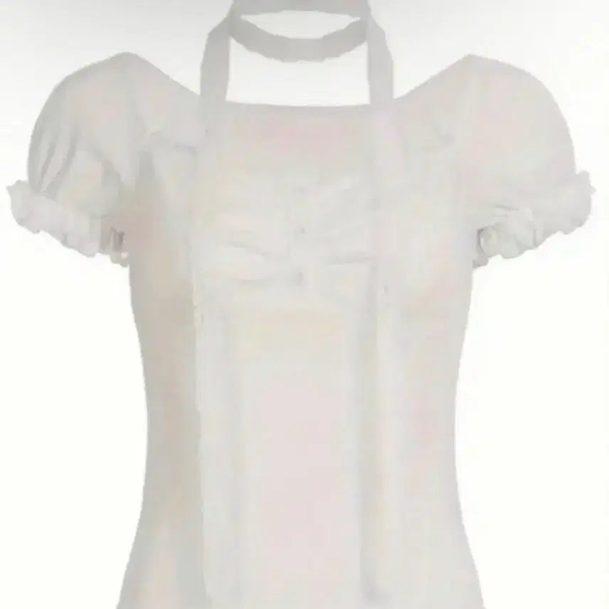 [BUNJANG] White Puff Short Sleeve Blouse with Choker Neck / 새상품 화이트 퍼프 반팔 블라우스 초커넥