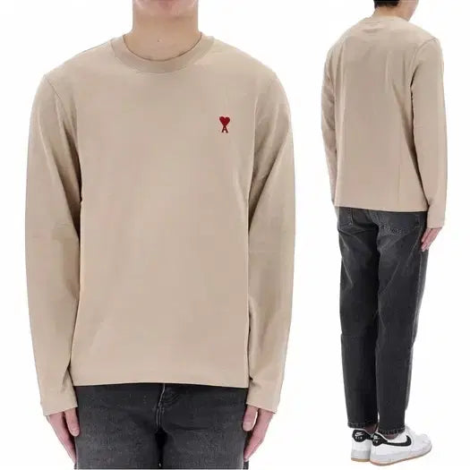 [BUNJANG] AMI Small Heart Logo Long Sleeve T-Shirt Beige / AMI 아미 스몰 하트 로고 롱슬리브 티셔츠 베이지 [L]