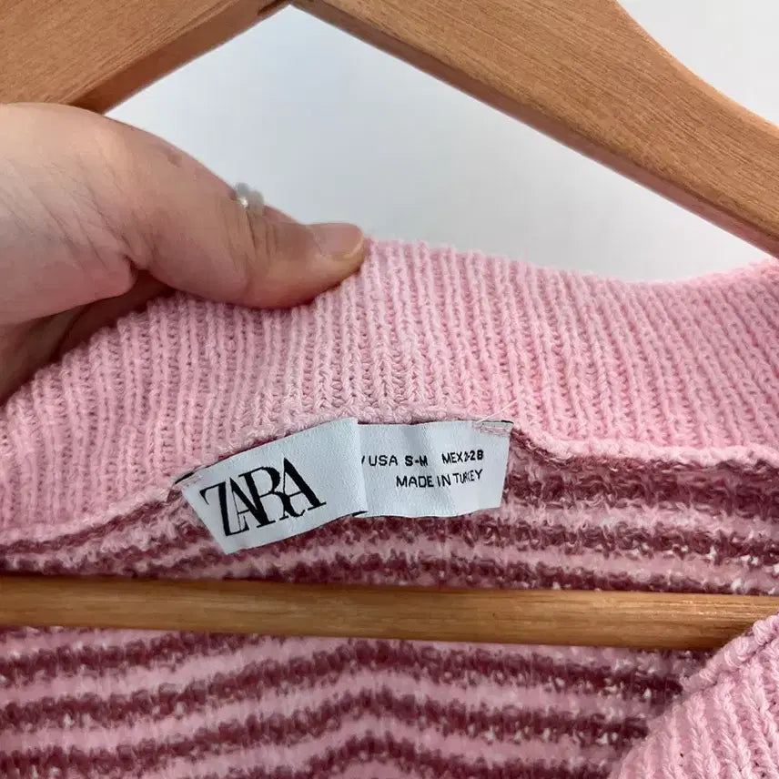 [BUNJANG] ZARA Pink Stripe Knit Short Sleeve Shirt / 자라 핑크 스트라이프 니트 반팔