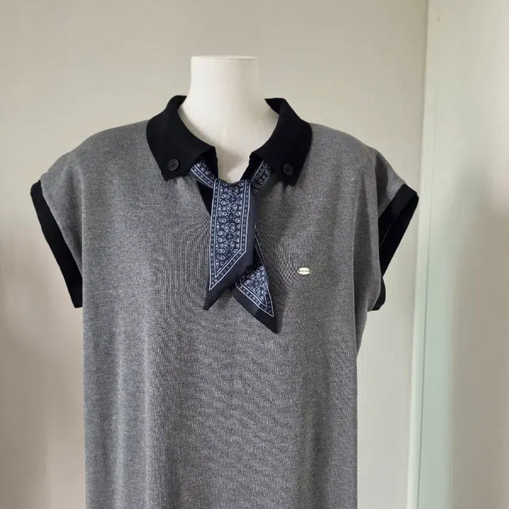 [BUNJANG] Knit Long Dress with Scarf Set - Grey / 니트 롱 원피스 그레이 스카프세트
