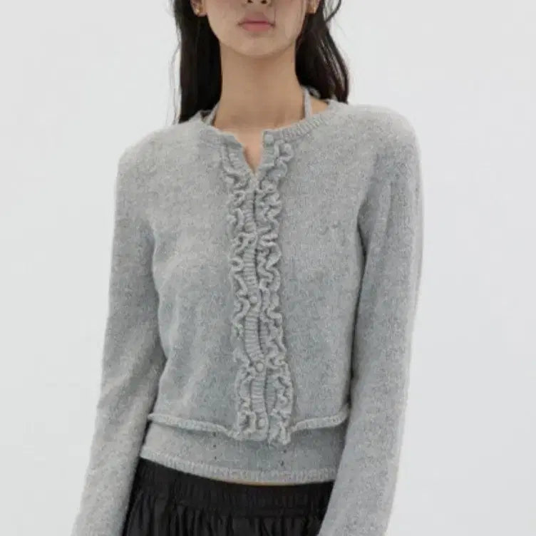 [BUNJANG] Michiko Koshino Ruffle Wool Knit Cardigan Set - Melange, Medium / 미치코런던 코시노 러플 울 니트 가디건 세트 멜란지 -M