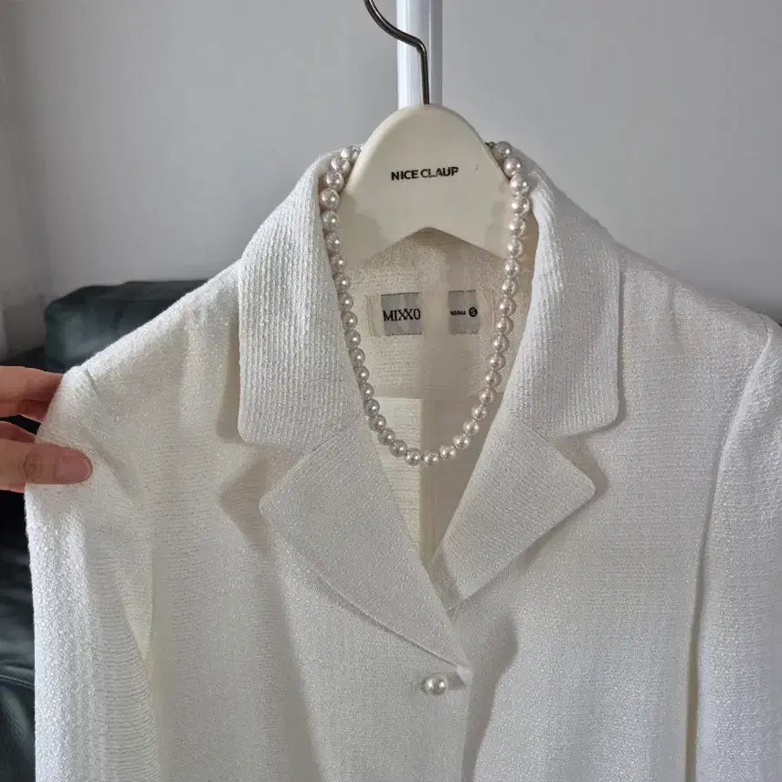 [BUNJANG] Mixxo White Pearl Tweed Jacket Size S / 미쏘 화이트 진주 트위드 자켓 S