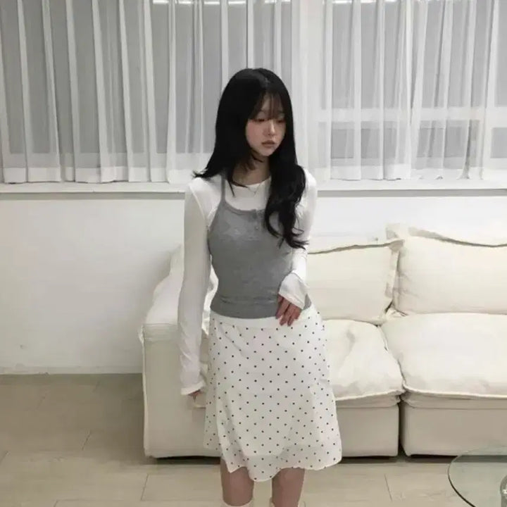 [BUNJANG] Chiki Pony Dot Flare Midi Skirt / 치키포니 도트 플레어 미디 스커트 새상품